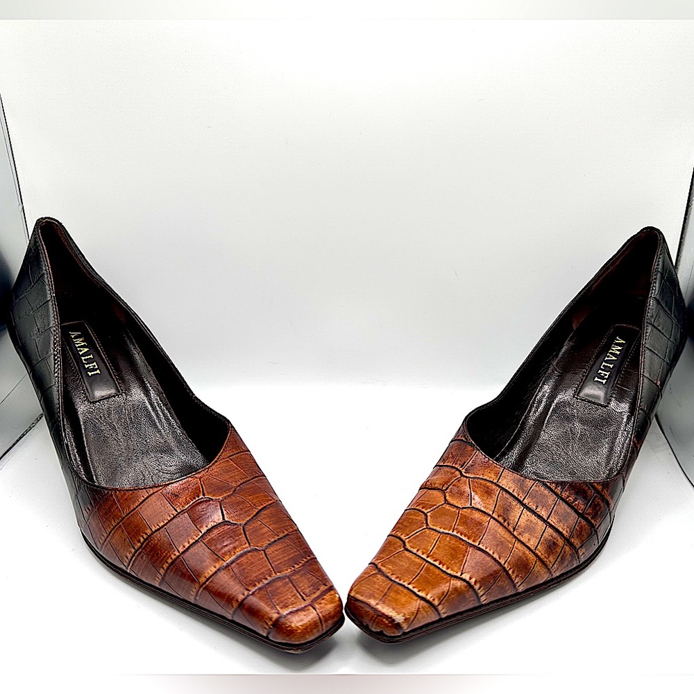 Amalfi Brown Crocodile Pattern Heels size 7.5 - Picture 13 of 16